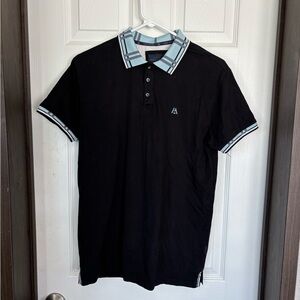 Marc Asher Stylish Black Polo Shirt with Striped Collar